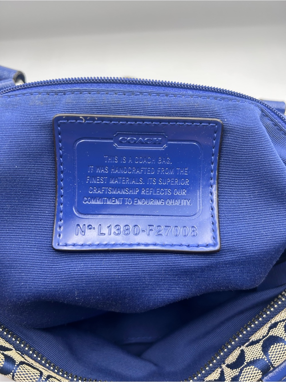 Coach Blue and Cream Signature Stripe Tote - Picture 6 of 6